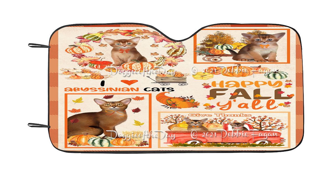 Happy Fall Y'all Pumpkin Abyssinian Cats Car Sun Shade Cover Curtain