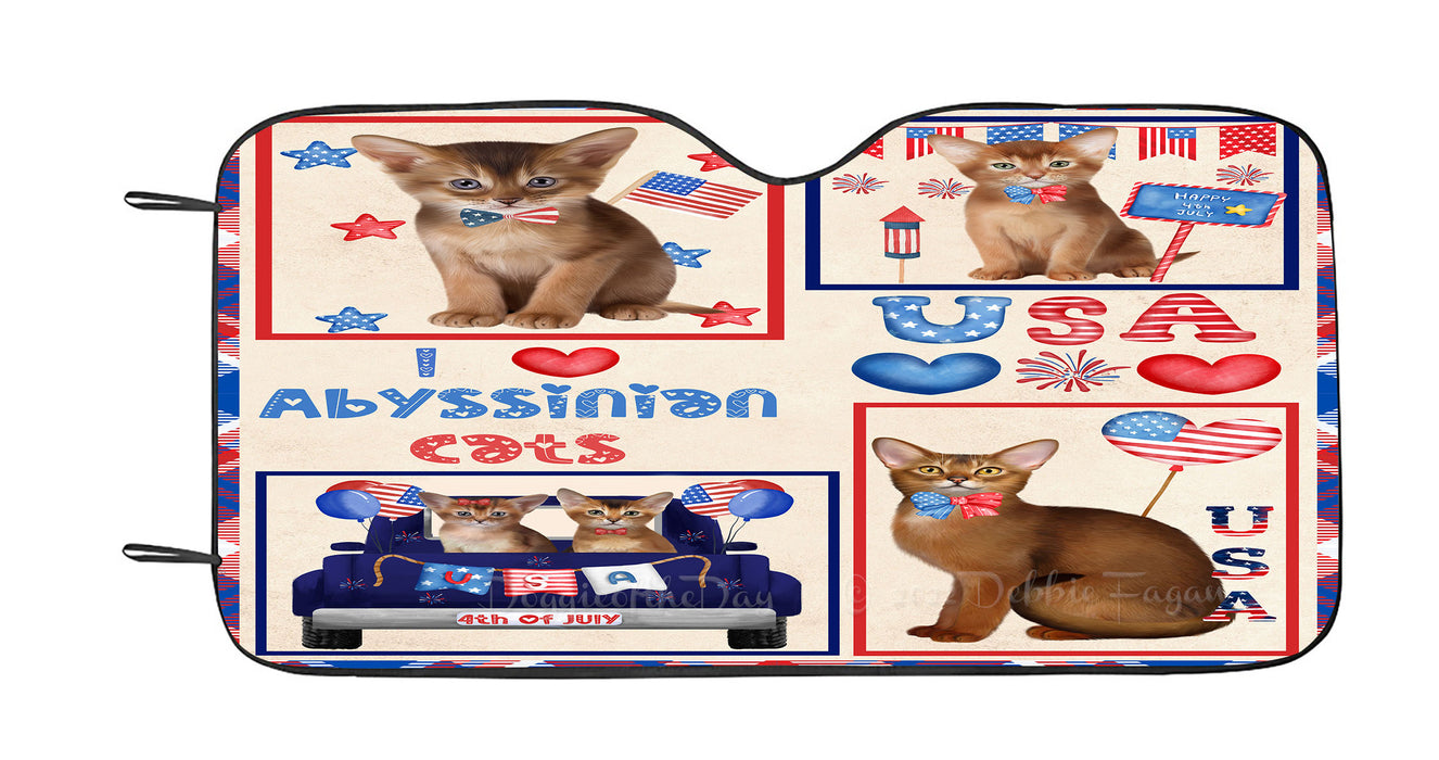4th of July Independence Day I Love USA Abyssinian Cats Car Sun Shade Cover Curtain