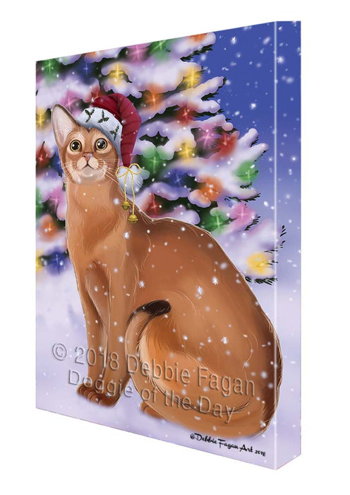 Winterland Wonderland Abyssinian Cat In Christmas Holiday Scenic Background Canvas Print Wall Art Décor CVS120995