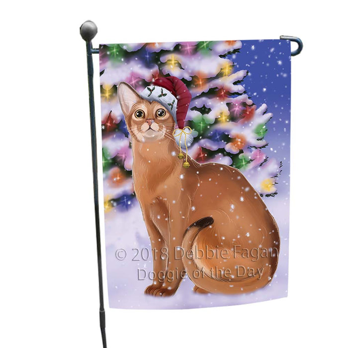 Winterland Wonderland Abyssinian Cat In Christmas Holiday Scenic Background Garden Flag GFLG55967