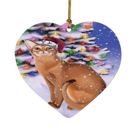 Winterland Wonderland Abyssinian Cat In Christmas Holiday Scenic Background Heart Christmas Ornament HPOR56030