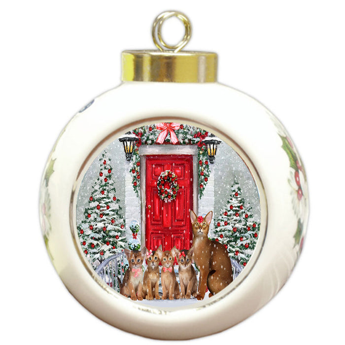 Christmas Holiday Welcome Abyssinian Cats Round Ball Christmas Ornament Pet Decorative Hanging Ornaments for Christmas X-mas Tree Decorations - 3" Round Ceramic Ornament