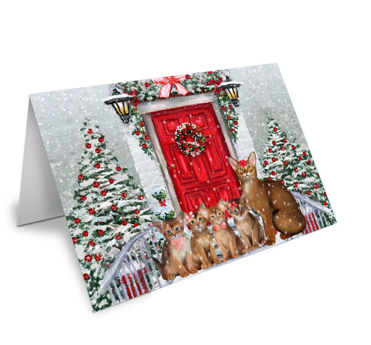 Christmas Holiday Welcome Abyssinian Cat Handmade Artwork Assorted Pets Greeting Cards and Note Cards with Envelopes for All Occasions and Holiday Seasons