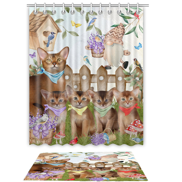 Abyssinian Shower Curtain & Bath Mat Set, Custom, Explore a Variety of Designs, Personalized, Curtains with hooks and Rug Bathroom Decor, Halloween Gift for Cat Lovers