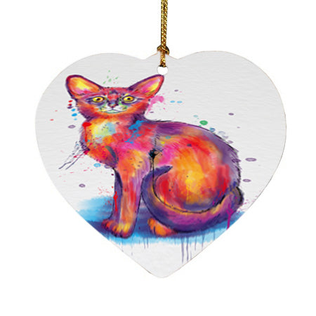 Watercolor Abyssinian Cat Heart Christmas Ornament HPOR57425