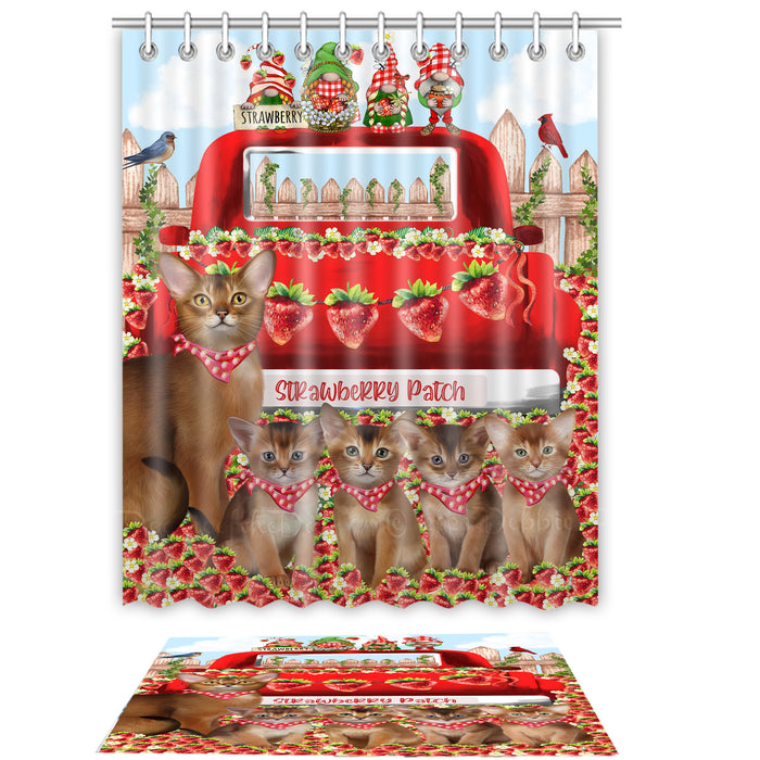 Abyssinian Shower Curtain & Bath Mat Set: Explore a Variety of Designs, Custom, Personalized, Curtains with hooks and Rug Bathroom Decor, Gift for Cat and Pet Lovers