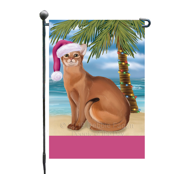 Personalized Summertime Happy Holidays Christmas Abyssinian Cat on Tropical Island Beach  Custom Garden Flags GFLG-DOTD-A60358