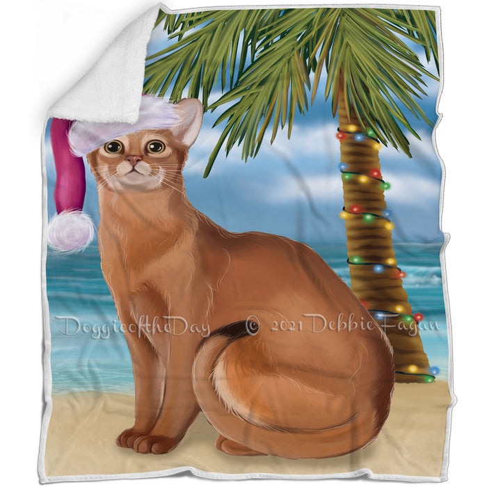Summertime Happy Holidays Christmas Abyssinian Cat on Tropical Island Beach Blanket D133