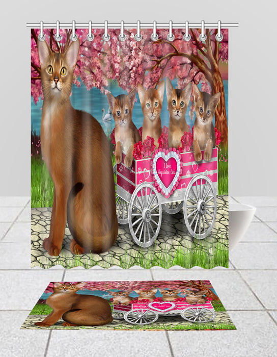 I Love Abyssinian Cats in a Cart Bath Mat and Shower Curtain Combo