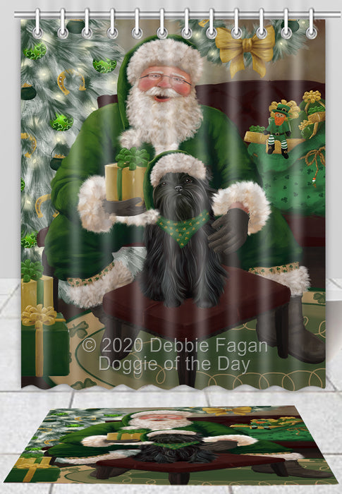 Christmas Irish Santa with Gift Affenpinscher Dog Bath Mat and Shower Curtain Combo