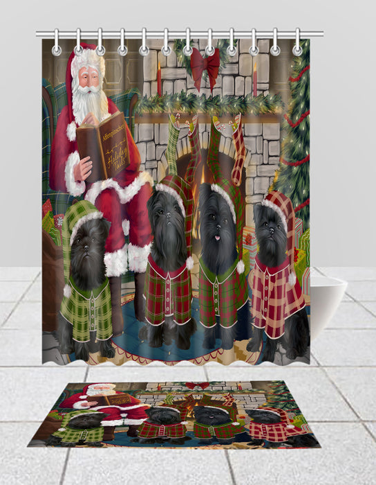 Christmas Cozy Holiday Fire Tails Affenpinscher Dogs Bath Mat and Shower Curtain Combo