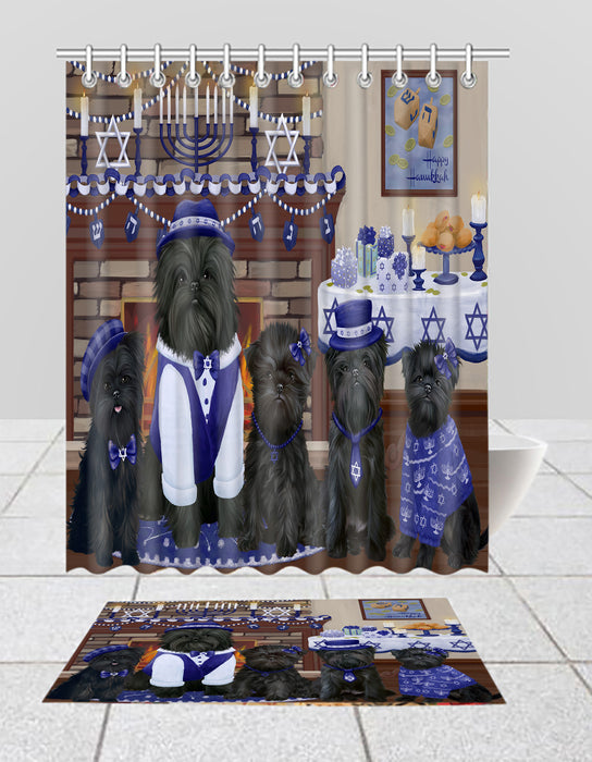 Happy Hanukkah Family Affenpinscher Dogs Bath Mat and Shower Curtain Combo