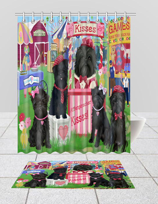 Carnival Kissing Booth Affenpinscher Dogs Bath Mat and Shower Curtain Combo