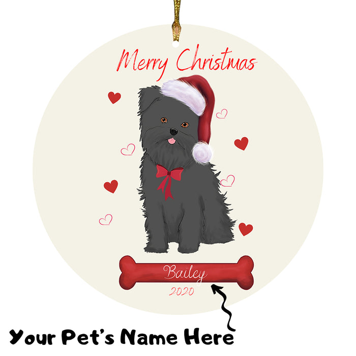 Personalized Merry Christmas  Affenpinscher Dog Christmas Tree Round Flat Ornament RBPOR58886