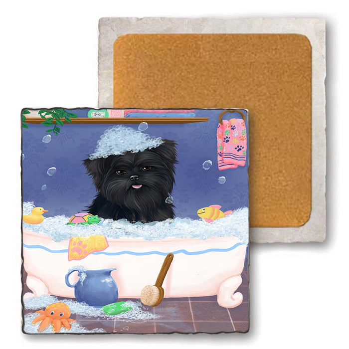Rub A Dub Dog In A Tub Affenpinscher Dog Set of 4 Natural Stone Marble Tile Coasters MCST52277