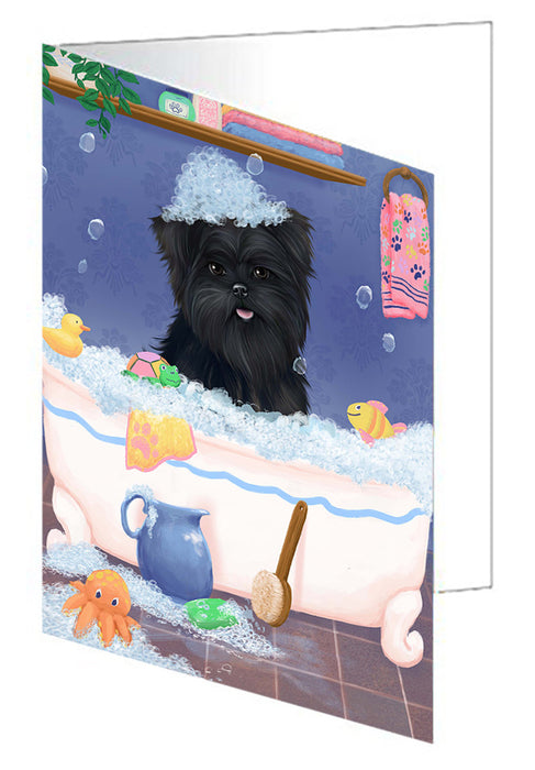 Rub A Dub Dog In A Tub Affenpinscher Dog Handmade Artwork Assorted Pets Greeting Cards and Note Cards with Envelopes for All Occasions and Holiday Seasons GCD79145