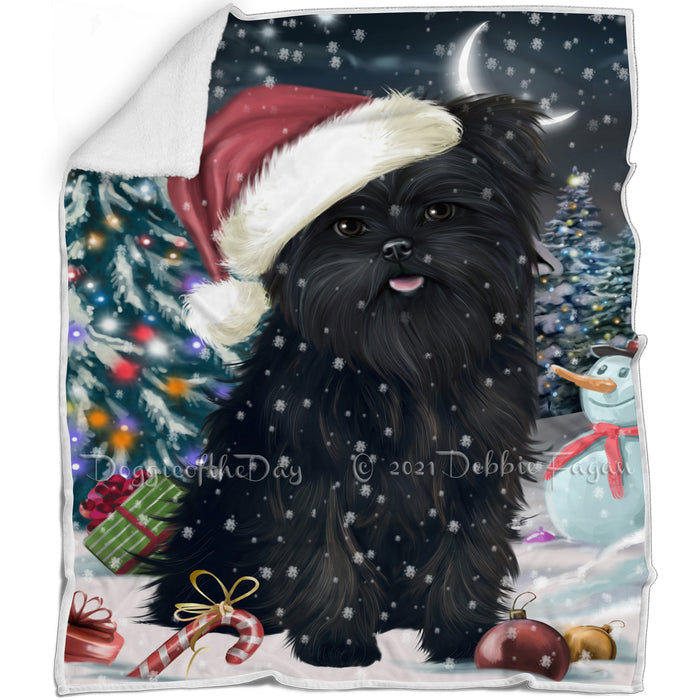 Have a Holly Jolly Christmas Affenpinschers Dog in Holiday Background Blanket D131