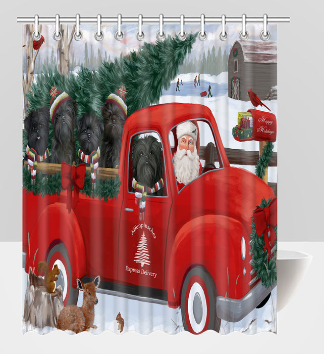 Christmas Santa Express Delivery Red Truck Affenpinscher Dogs Shower Curtain