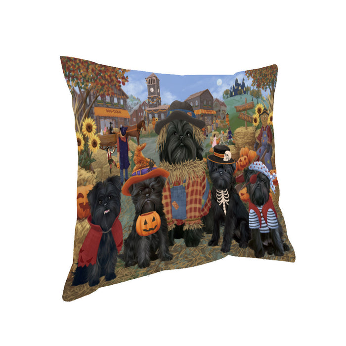 Halloween 'Round Town And Fall Pumpkin Scarecrow Both Affenpinscher Dogs Pillow PIL82220