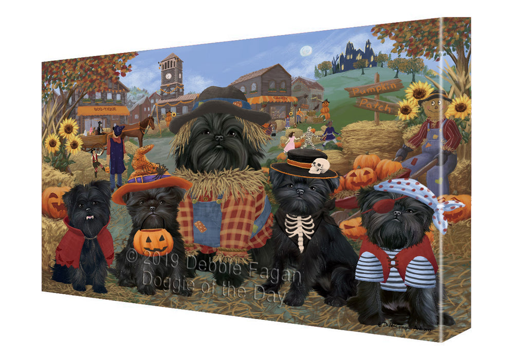 Halloween 'Round Town And Fall Pumpkin Scarecrow Both Affenpinscher Dogs Canvas Print Wall Art Décor CVS139184