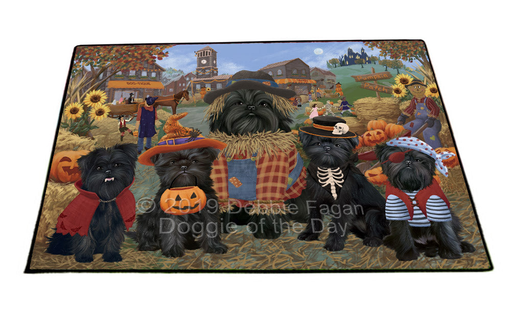 Halloween 'Round Town And Fall Pumpkin Scarecrow Both Affenpinscher Dogs Floormat FLMS53810
