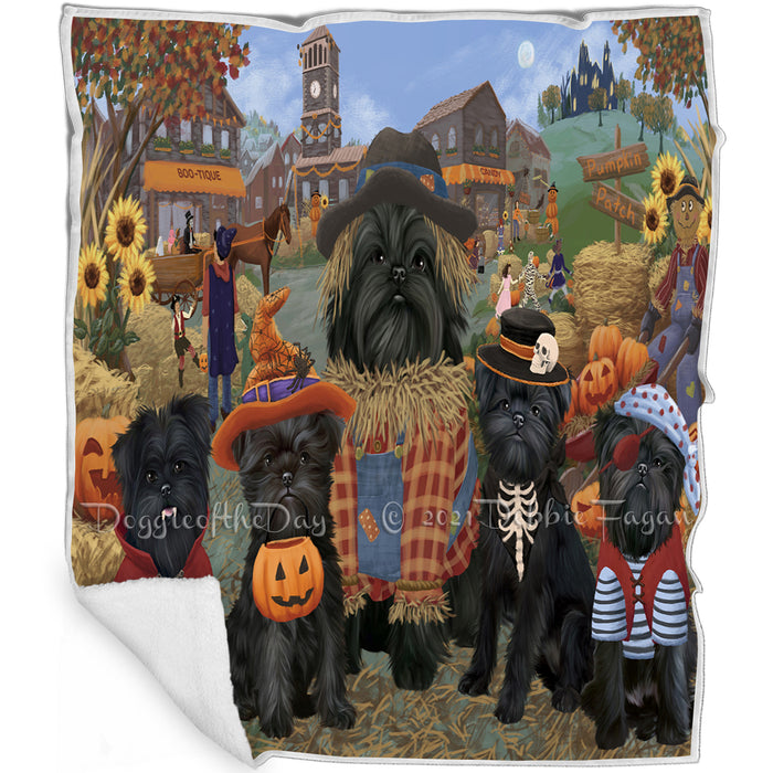 Halloween 'Round Town And Fall Pumpkin Scarecrow Both Affenpinscher Dogs Blanket BLNKT138557