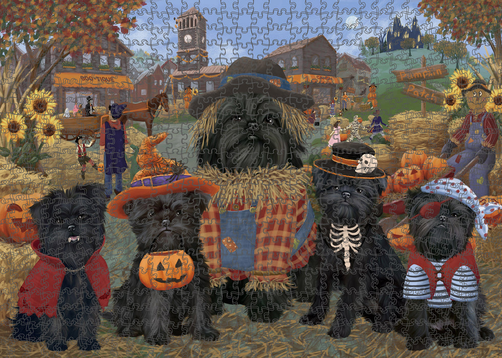 Halloween 'Round Town And Fall Pumpkin Scarecrow Both Affenpinscher Dogs Puzzle with Photo Tin PUZL96128