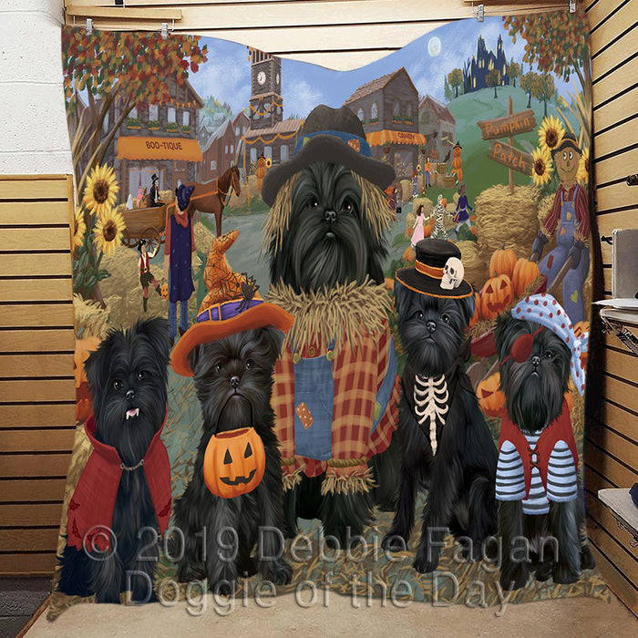 Halloween 'Round Town and Fall Pumpkin Scarecrow Both Affenpinscher Dogs Quilt