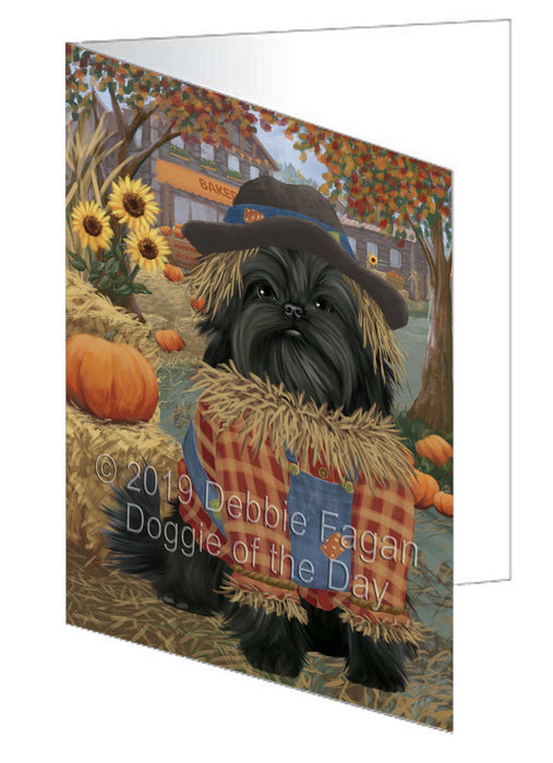 Fall Pumpkin Scarecrow Affenpinscher Dog Handmade Artwork Assorted Pets Greeting Cards and Note Cards with Envelopes for All Occasions and Holiday Seasons GCD77894
