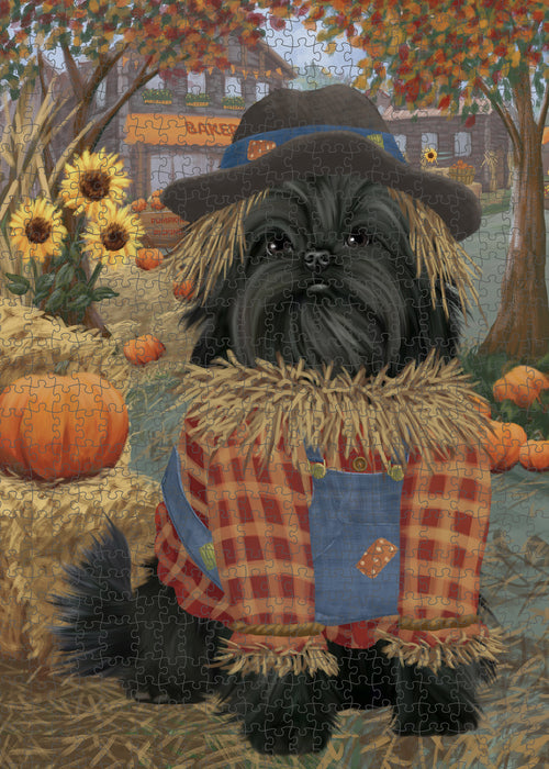 Halloween 'Round Town And Fall Pumpkin Scarecrow Both Affenpinscher Dogs Puzzle with Photo Tin PUZL96372