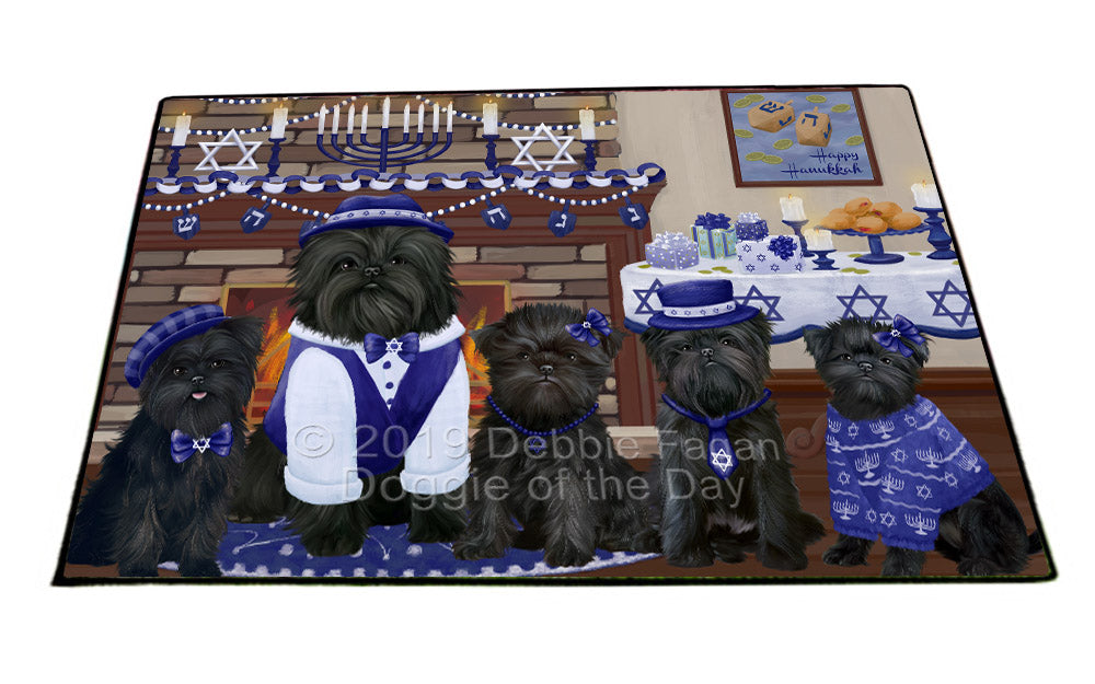 Happy Hanukkah Family and Happy Hanukkah Both Affenpinscher Dogs Floormat FLMS53993