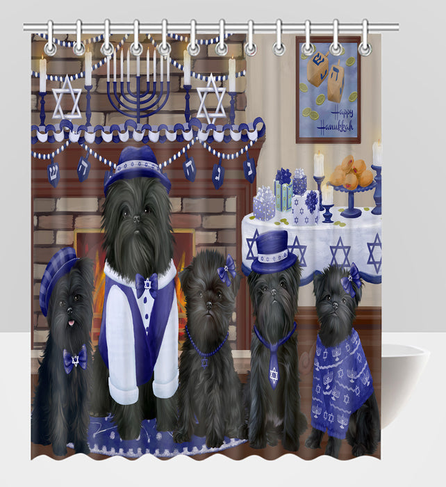 Happy Hanukkah Family Affenpinscher Dogs Shower Curtain