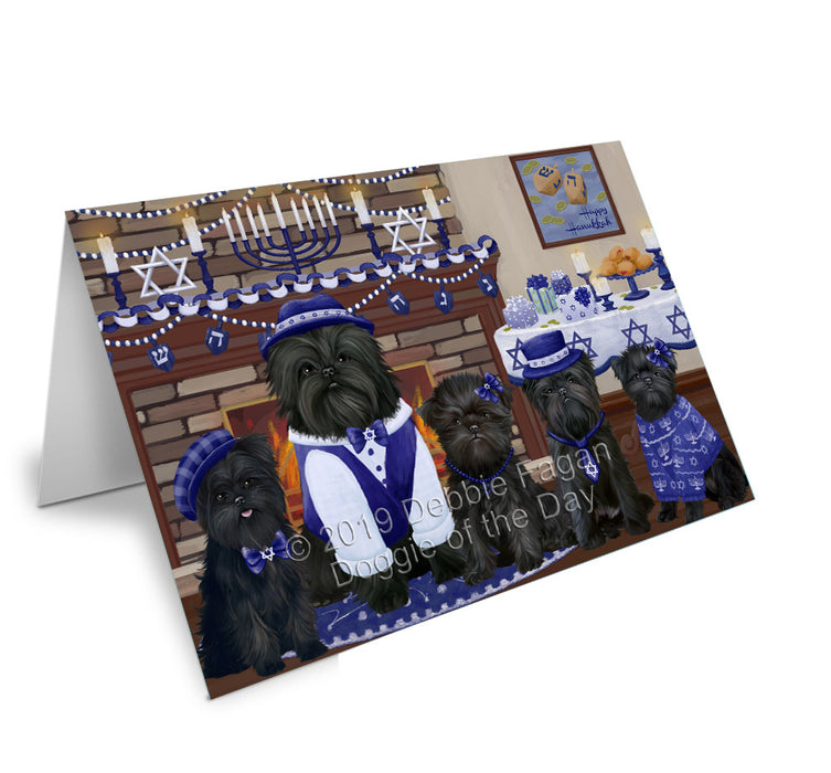 Happy Hanukkah Family Affenpinscher Dogs Handmade Artwork Assorted Pets Greeting Cards and Note Cards with Envelopes for All Occasions and Holiday Seasons GCD78077