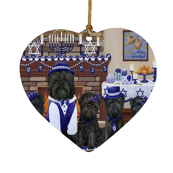 Happy Hanukkah Family Affenpinscher Dogs Heart Christmas Ornament HPOR57577