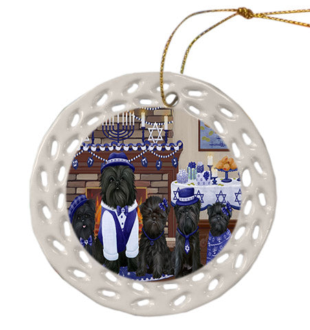 Happy Hanukkah Family Affenpinscher Dogs Ceramic Doily Ornament DPOR57577