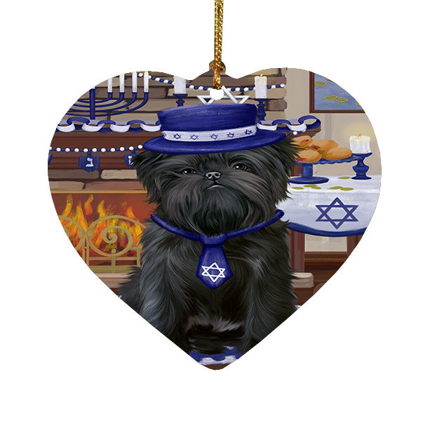 Happy Hanukkah Affenpinscher Dog Heart Christmas Ornament HPOR57633