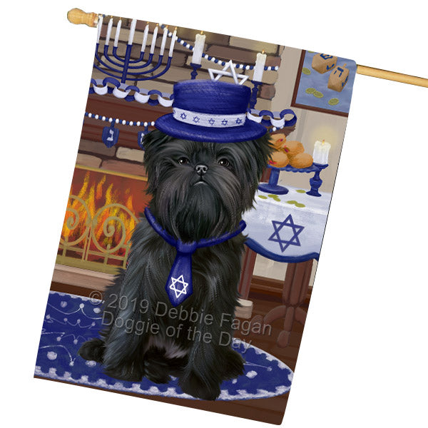 Happy Hanukkah Family and Happy Hanukkah Both Affenpinscher Dog House Flag FLG65733