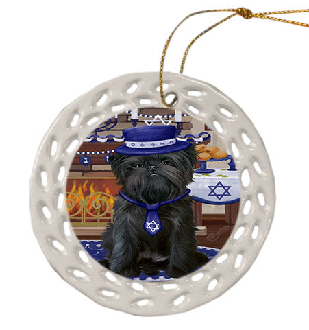 Happy Hanukkah Affenpinscher Dog Ceramic Doily Ornament DPOR57633