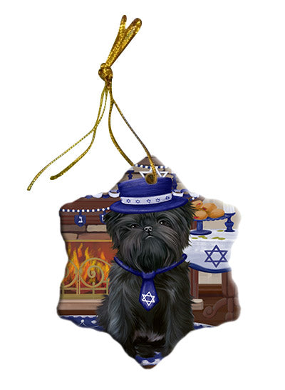 Happy Hanukkah Affenpinscher Dog Star Porcelain Ornament SPOR57633