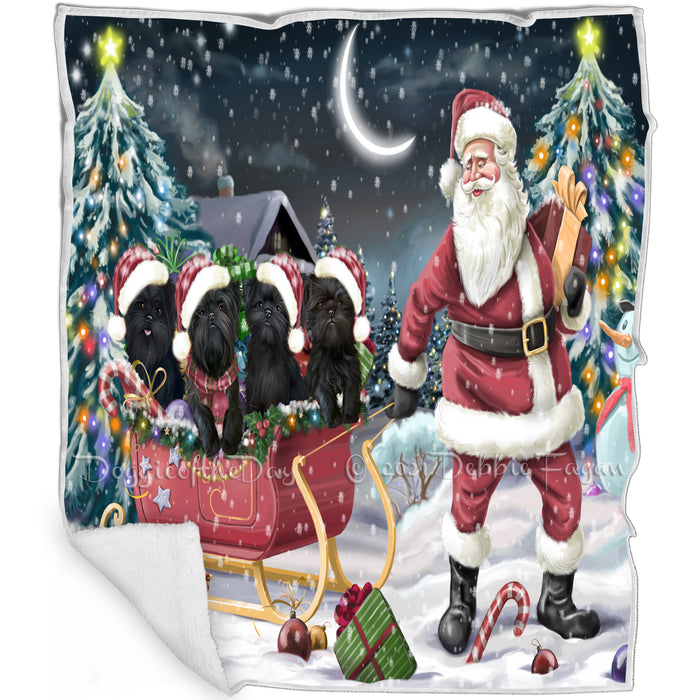 Merry Christmas Happy Holiday Santa Sled Affenpinscher Dogs Blanket D306