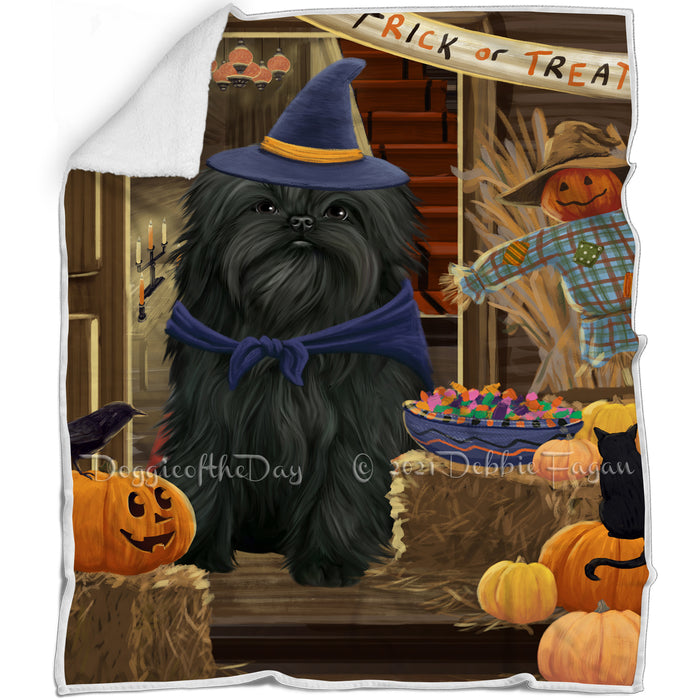Enter at Own Risk Trick or Treat Halloween Affenpinscher Dog Blanket BLNKT93567