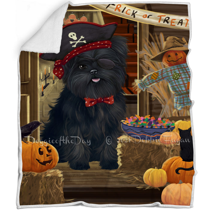 Enter at Own Risk Trick or Treat Halloween Affenpinscher Dog Blanket BLNKT93585