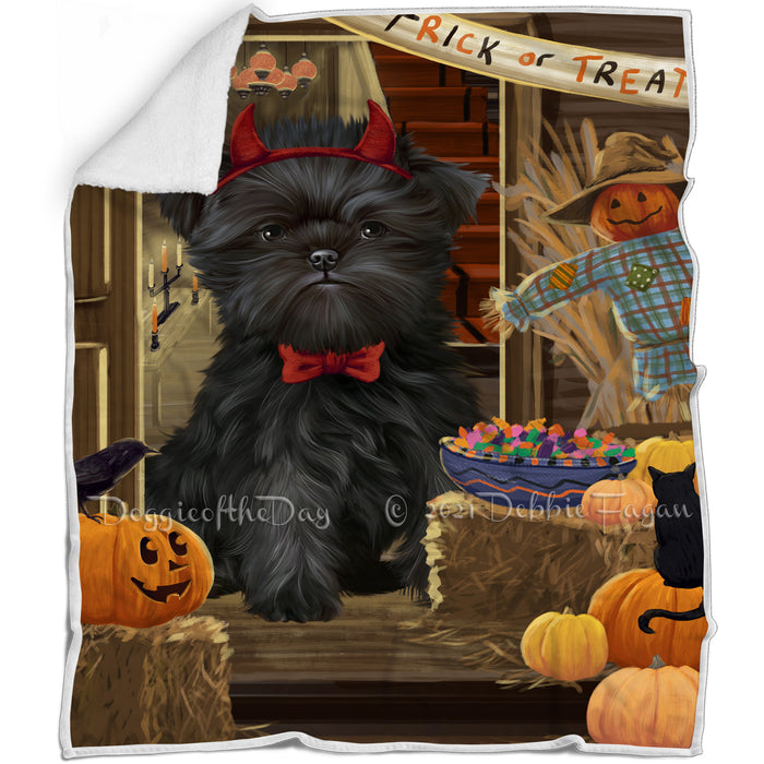 Enter at Own Risk Trick or Treat Halloween Affenpinscher Dog Blanket BLNKT93594