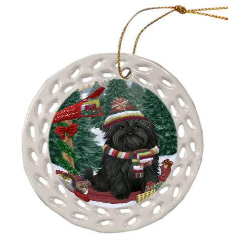 Christmas Woodland Sled Affenpinscher Dog Doily Ornament DPOR58995