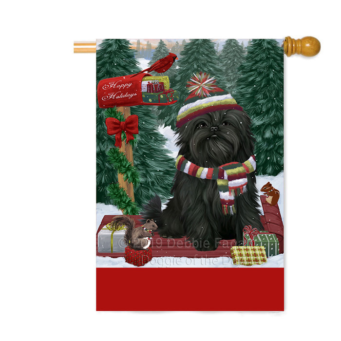 Personalized Merry Christmas Woodland Sled Affenpinscher Dog Custom House Flag FLG-DOTD-A61507
