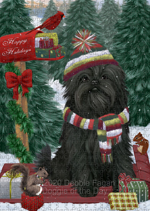 Christmas Woodland Sled Affenpinscher Dog Portrait Jigsaw Puzzle for Adults Animal Interlocking Puzzle Game Unique Gift for Dog Lover's with Metal Tin Box PZL820