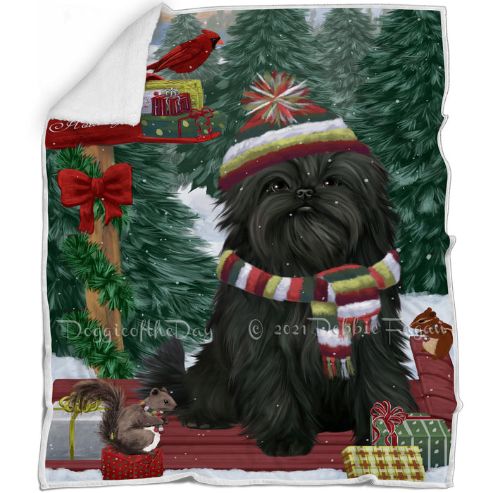 Merry Christmas Woodland Sled Affenpinscher Dog Blanket BLNKT142648