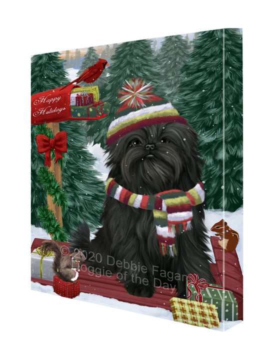 Christmas Woodland Sled Affenpinscher Dog Canvas Wall Art - Premium Quality Ready to Hang Room Decor Wall Art Canvas - Unique Animal Printed Digital Painting for Decoration CVS525