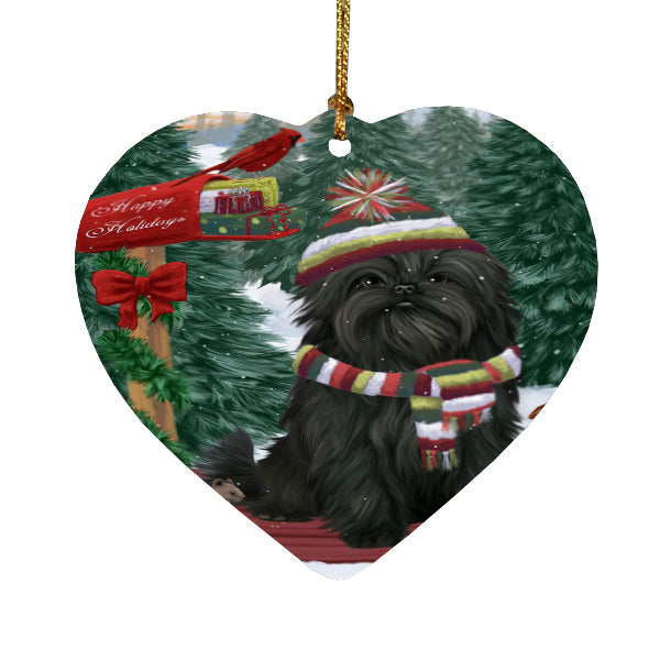 Christmas Woodland Sled Affenpinscher Dog Heart Christmas Ornament HPORA59359