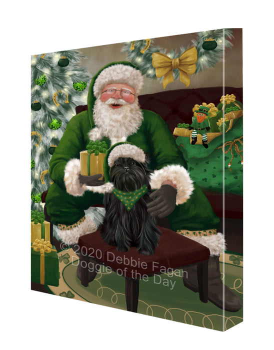 Christmas Irish Santa with Gift and Affenpinscher Dog Canvas Print Wall Art Décor CVS147356